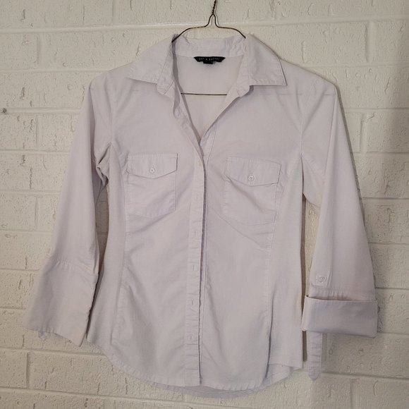 zac & rachel off-white 3/4 sleeve button down stretch office top - Picture 1 of 7